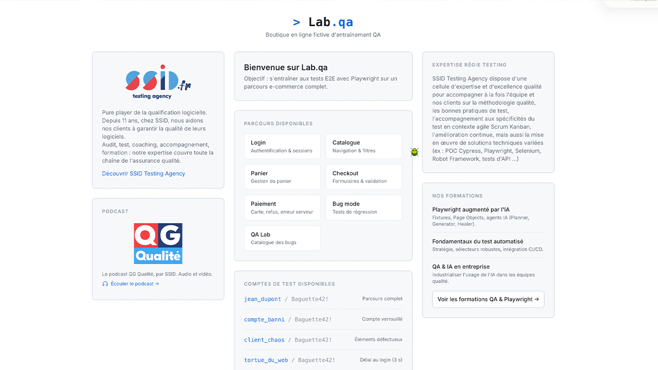 Interface du site LabQA